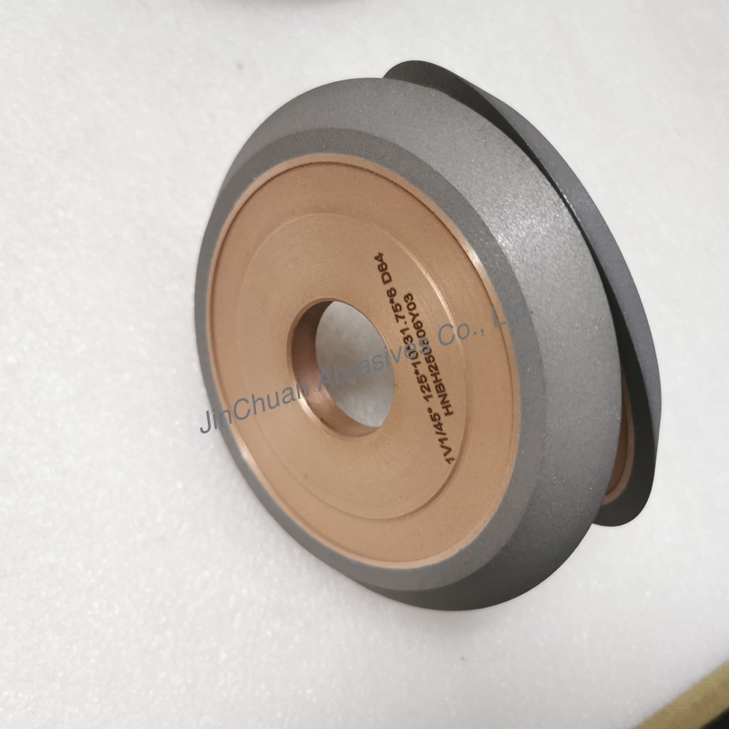 Resin And Metal Hybrid Bond Hybrid 1V1/45° 125*10*31.75*6mm D64 Diamond Grinding Wheel