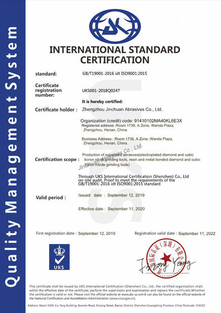 China ZHENGZHOU JINCHUAN ABRASIVES CO., LTD. certification