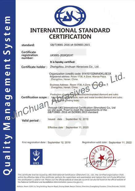 China ZHENGZHOU JINCHUAN ABRASIVES CO., LTD. certification